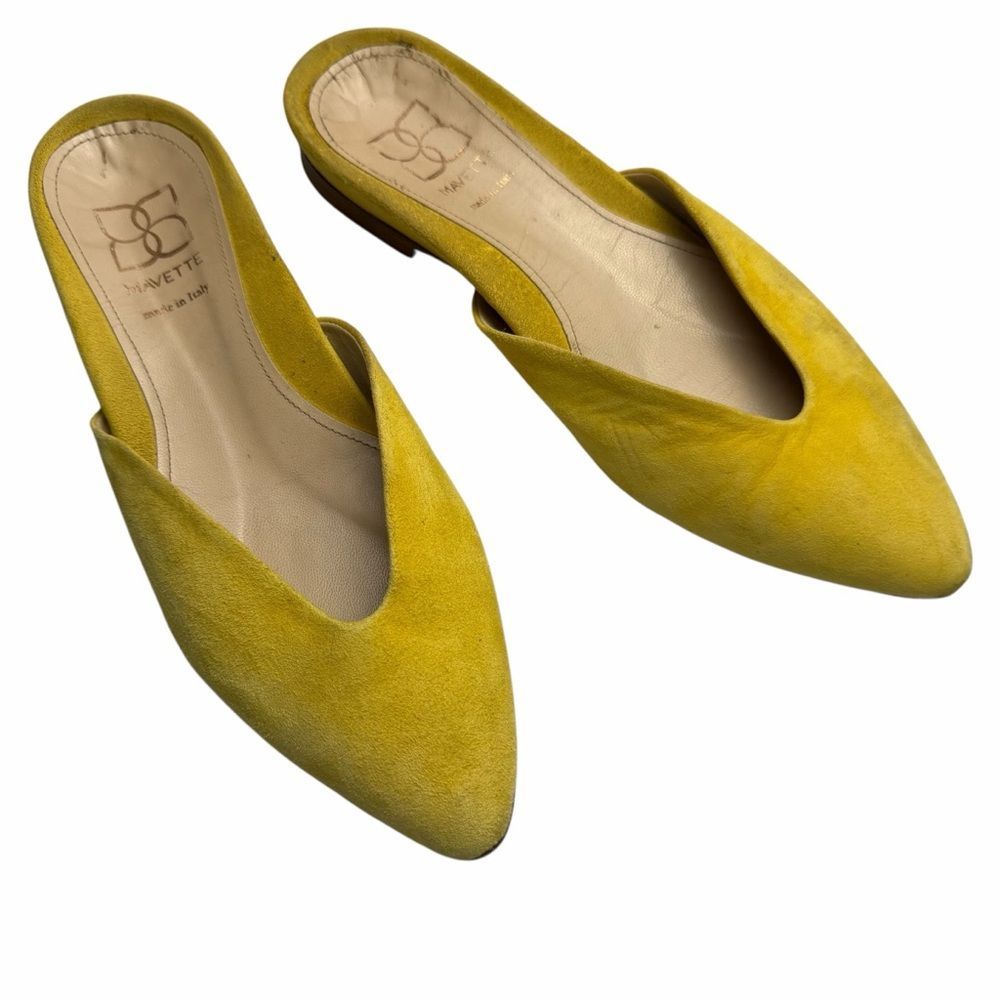 Mavette Lucca Shoes Yellow Suede Slip On Pointed Toe Designer Mule Flats 6.5